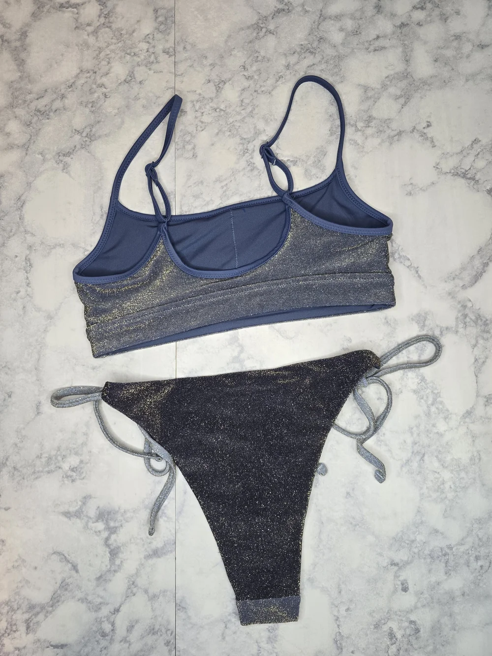 aerie Sparkle Blue Bikini Set Straight Scoop Top Cheekiest Bottoms Small